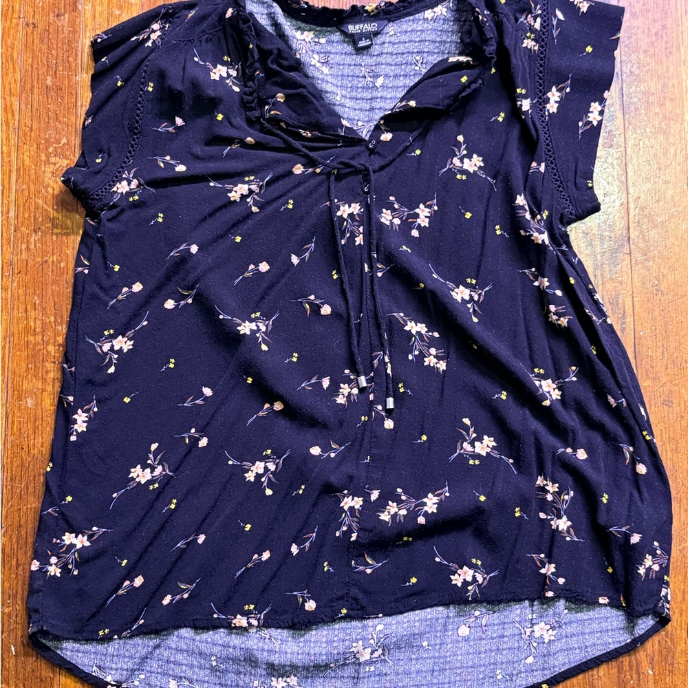 Buffalo David Bitton Dark Blue Floral Blouse